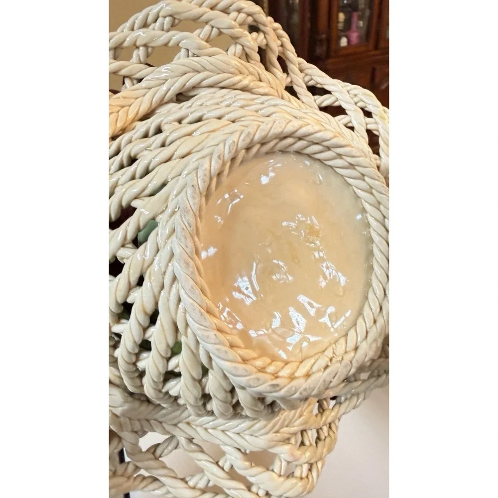 Vintage‎ Italian Style Ceramic Fruit Basket Woven Lattice Centerpiece Decor